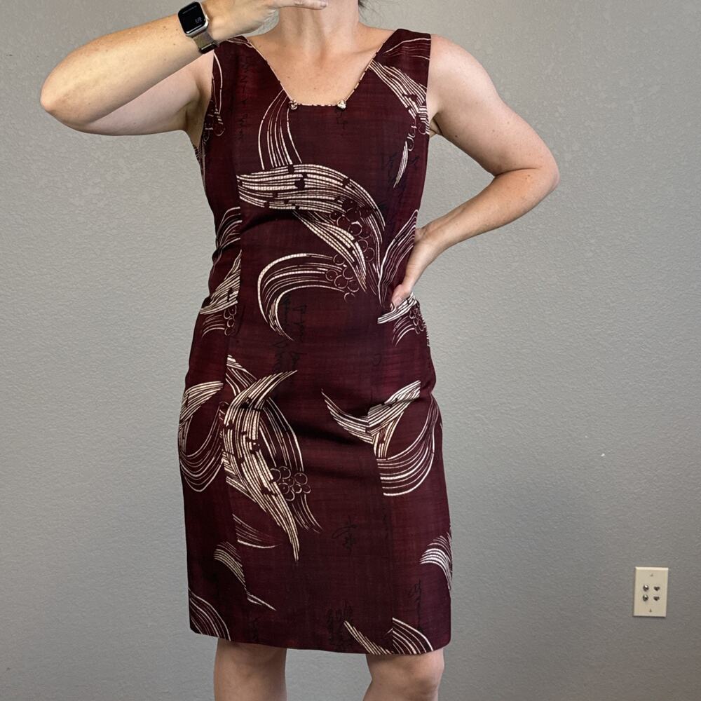 Mondi Womens Vintage Burgundy Silk Sheath Dress Size 40 10 M Sleeveless Classic